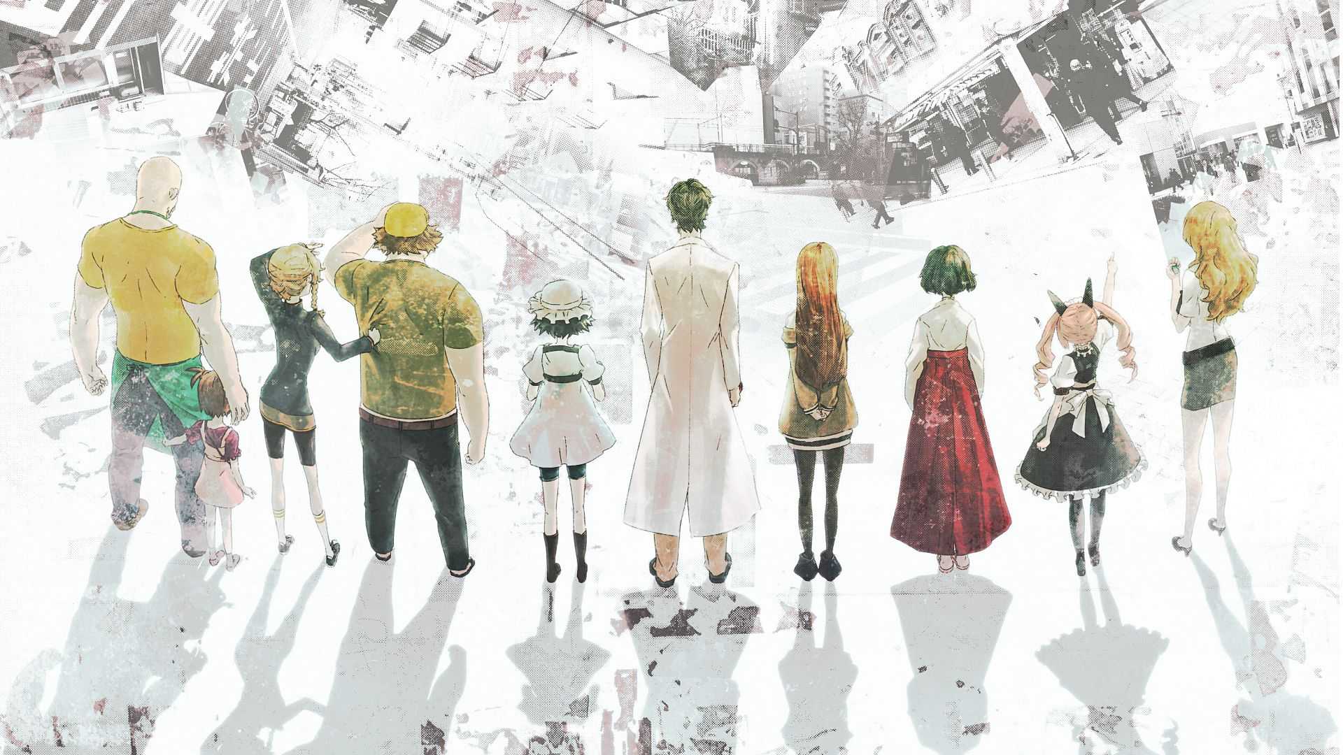 Art of all Steins;Gate characters standing in a line